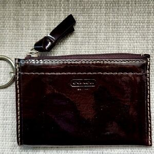 COACH Brown Patent Leather Credit Card Holder / Key Chain